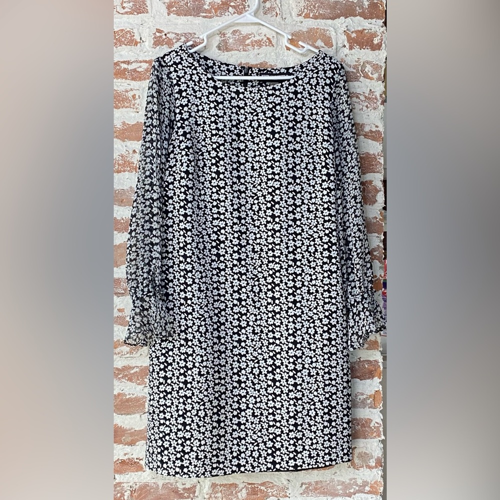 EUC VINTAGE KARL LAGERFELD Floral Sheath Dress, Shear Long Sleeves, Fully Lined - Picture 8 of 13